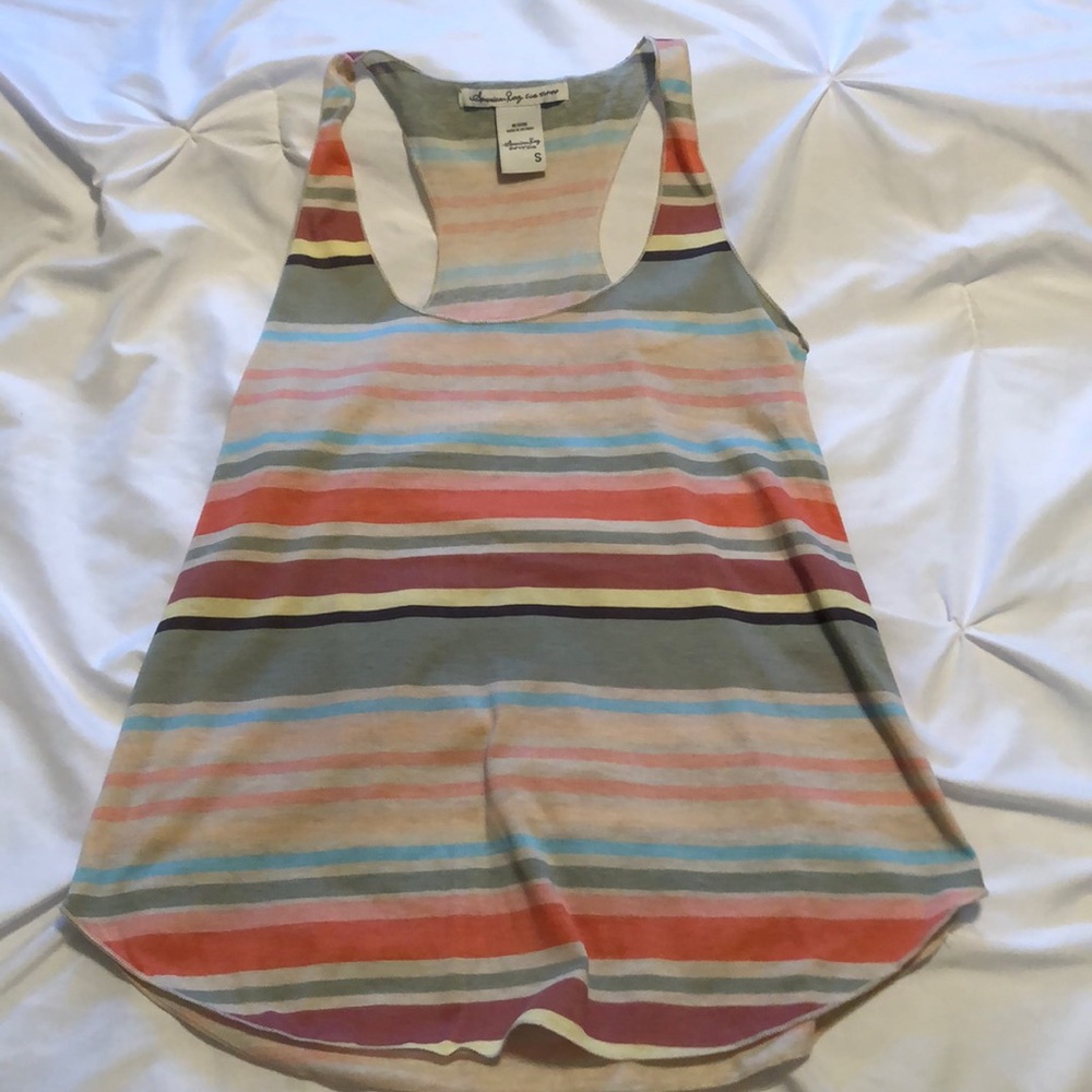 Multicolored stripped razor back tank top